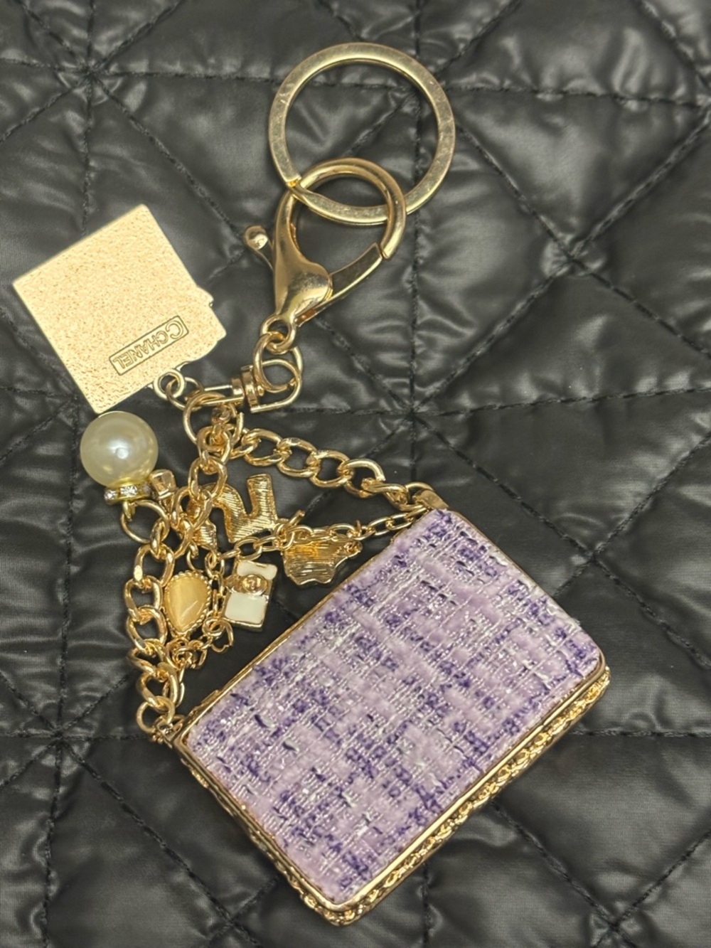 CC Chanel Bag Charm, Upcycled Chanel Purple Enamel Zipper Pull 5.25 inches - Picture 5 of 7